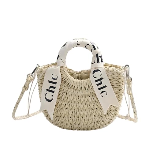 Mounteps Große Stroh Gewobene Tasche Handtasche Strandurlaub Handtasche Frauen Gewobene Tasche Tote Tasche (Beige) von Mounteps