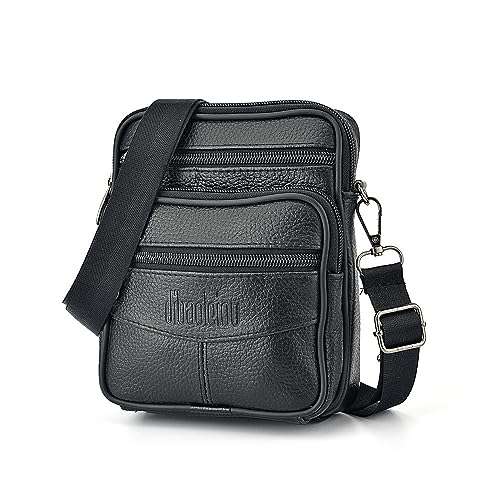 Mounteps Herren Echtes Leder Umhängetasche Umhängetaschen Business Mittelgroße Tasche (Schwarz) von Mounteps