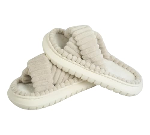 Moupau Damen Hausschuhe Plateau, Plüsch, Cozy, Sommer Winter, Gemütlich, Stillvoll, Weiche hohe Pantoffeln für Drinnen und Draußen von Moupau