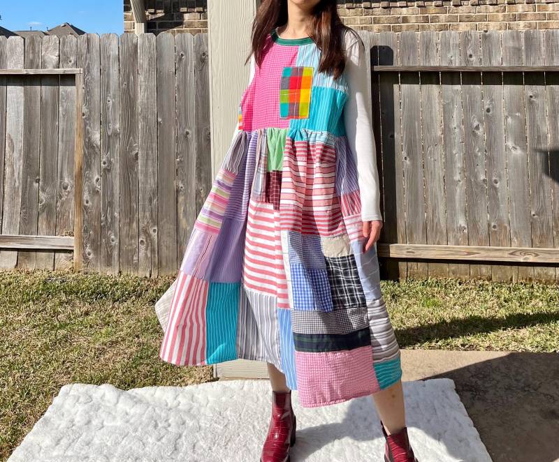 Gequiltet Patchwork Karo Kleid Sku 02256 Ärmellos von MouseDarlingCo