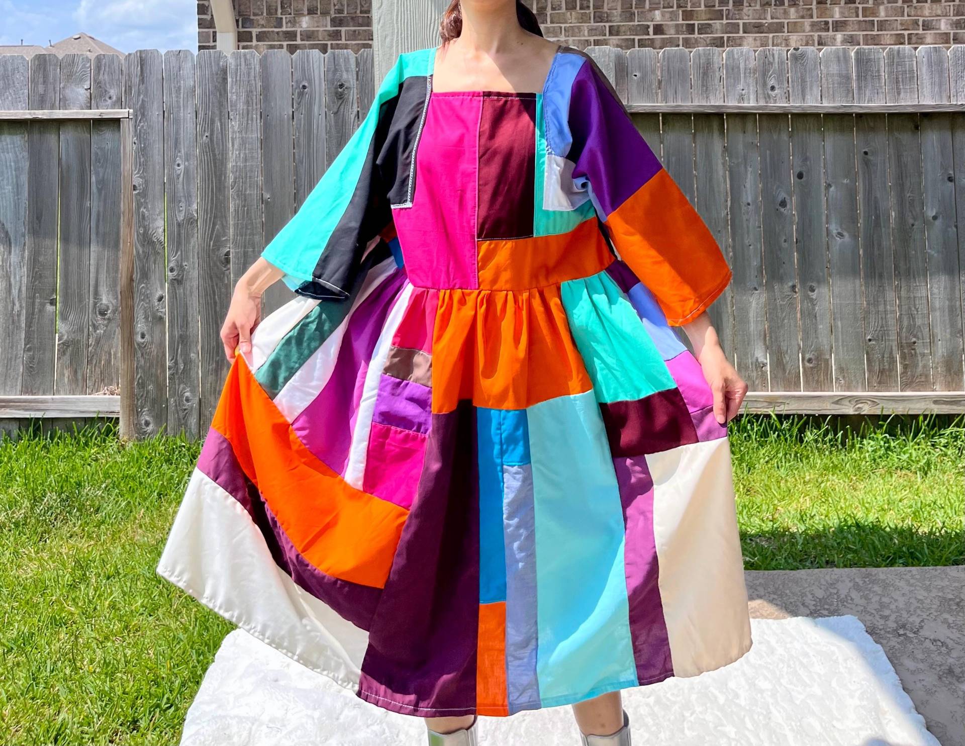 Gestepptes Patchwork Colorblock Kleid Sku 05234 von MouseDarlingCo