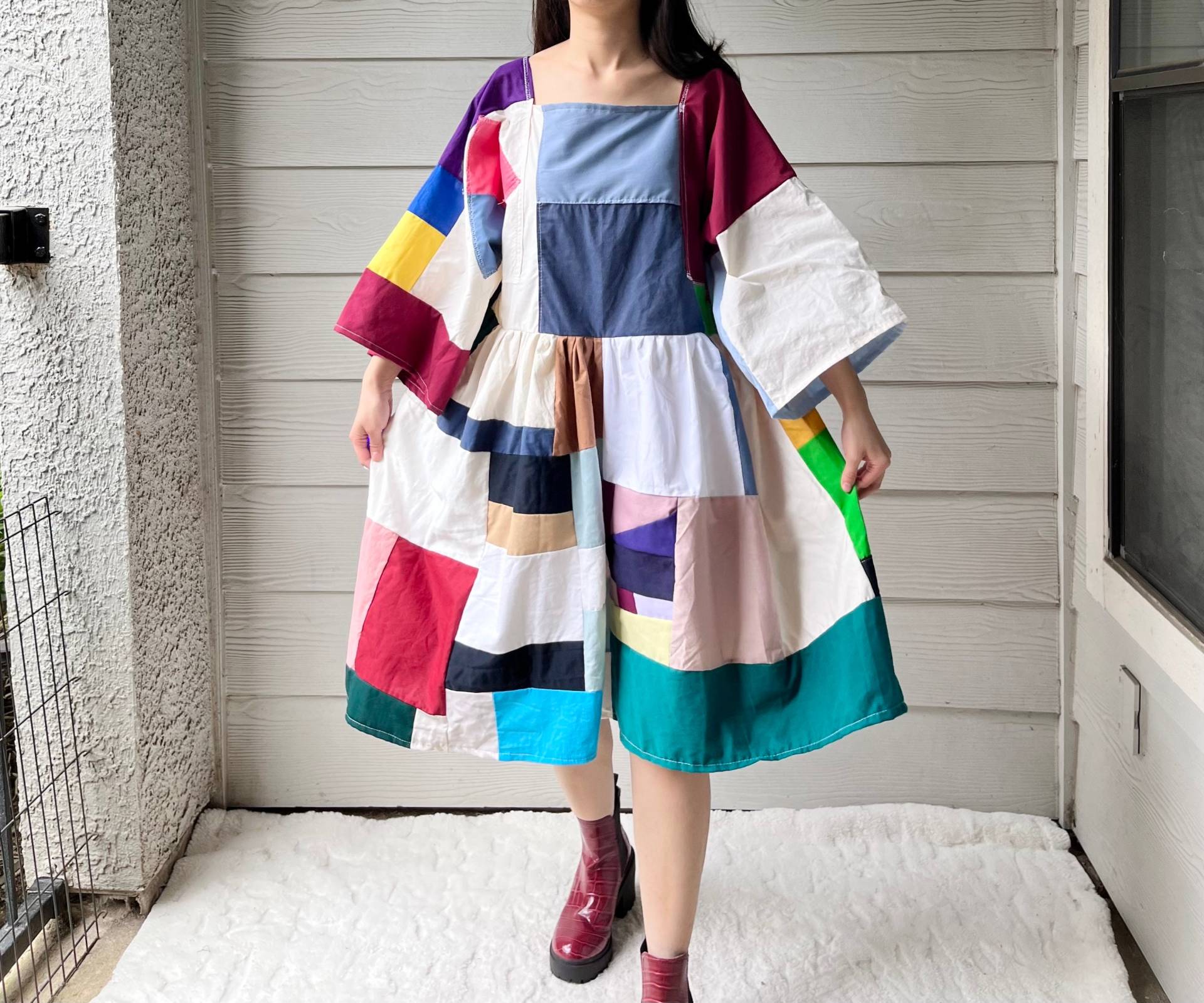 Handgemachtes Gestepptes Patchwork Colorblock Kleid Sku 03073 von MouseDarlingCo