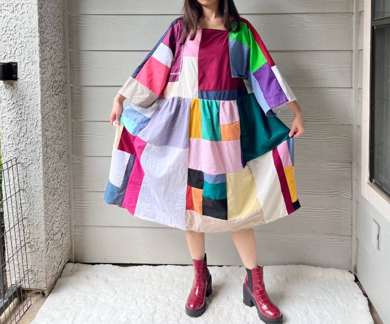 Handgemachtes Gestepptes Patchwork Colorblock Kleid Sku 03081 von MouseDarlingCo