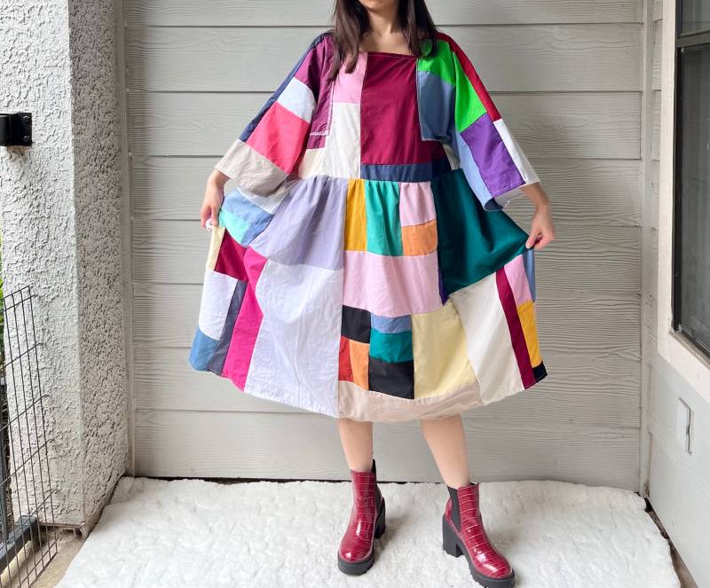 Handgemachtes Gestepptes Patchwork Colorblock Kleid Sku 03081 von MouseDarlingCo
