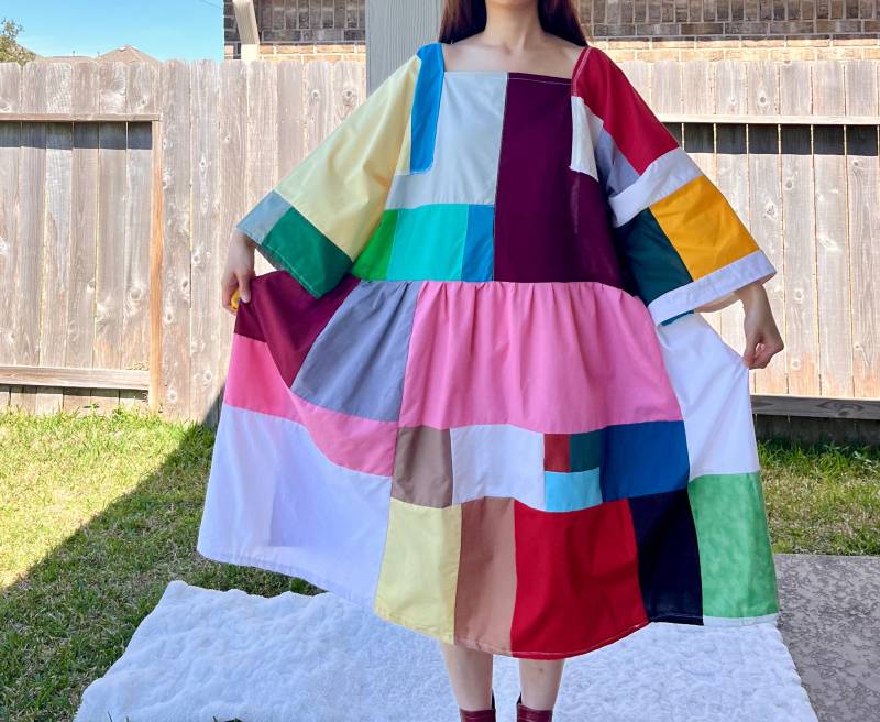 Handgemachtes Gestepptes Patchwork Colorblock Kleid Sku 03183 von MouseDarlingCo
