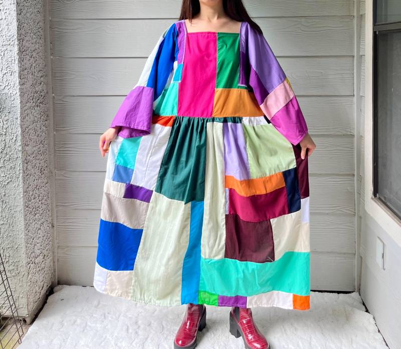 Handgemachtes Gestepptes Patchwork Colorblock Kleid Sku 09045 von MouseDarlingCo