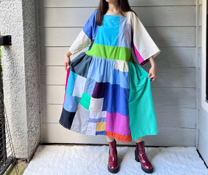 Handgemachtes Gestepptes Patchwork Colorblock Kleid Sku 12157 von MouseDarlingCo