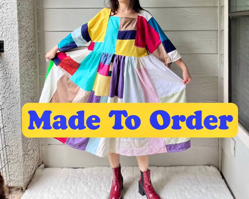 Made To Order Handgemachte Quilted Patchwork Color-Block Kleid von MouseDarlingCo