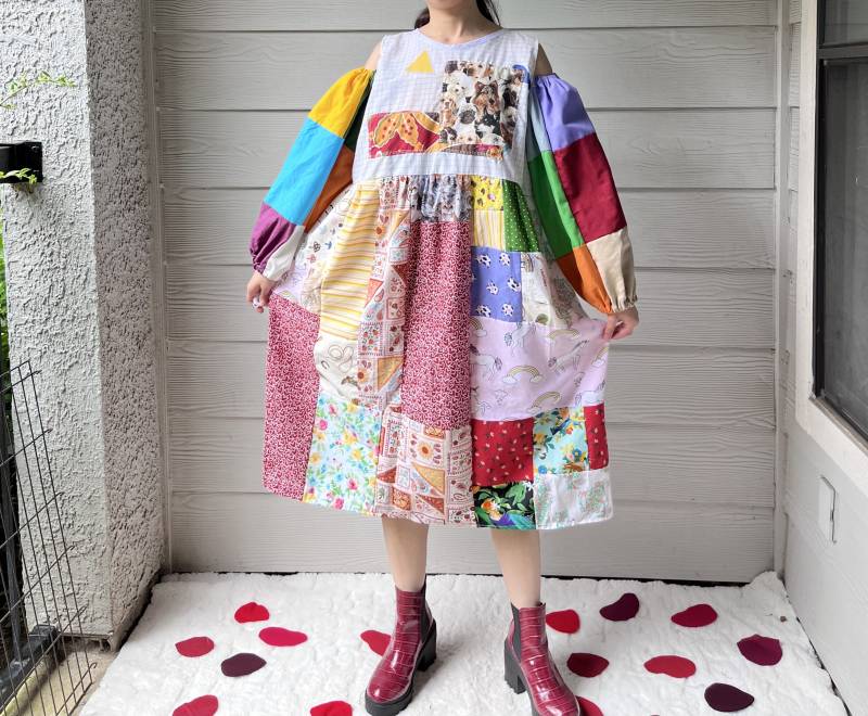 Tierreich | Gequiltetes Patchwork Kleid Sku 05075 Katze&hund von MouseDarlingCo