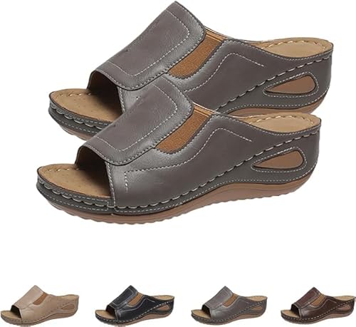 Mousegirl Iberisboutique Sandalen Bequeme Orthopädische Flache Sandalen für Damen Sommer Plateau Sandalen mit Fußgewölbeunterstützung, grau, 41 EU von Mousegirl