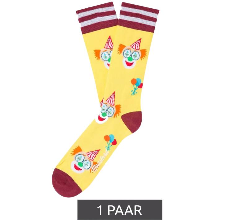 1 Paar Moustard Clown Baumwoll-Socken mit Clown-Print und Ballons gemusterte lange Strümpfe 20S-CLOWN-W Gelb/Rot/Weiß von Moustard