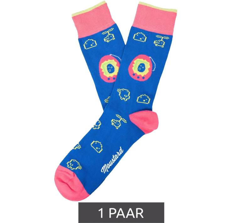 1 Paar Moustard Digipet Baumwoll-Socken Tamagotchi Design Retro-Gameplay gemusterte lange Strümpfe 22S-DIGI Dunkelblau/Rosa/Gelb von Moustard