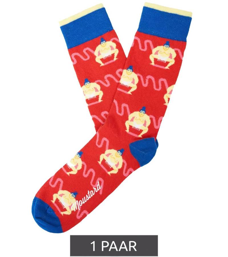 1 Paar Moustard Sumo Baumwoll-Socken mit Sumoringern gemusterte lange Strümpfe 22S-SUMO Rot/Blau von Moustard