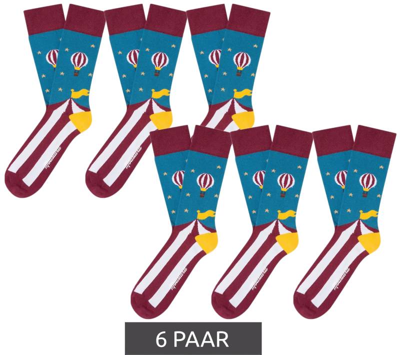6 Paar Moustard Circus and Baloons Baumwoll-Socken Circus Design mit Heißluftballon gestreifte und gemusterte lange Strümpfe 20S-CIRCUS Blau/Rot/Gelb/Weiß von Moustard