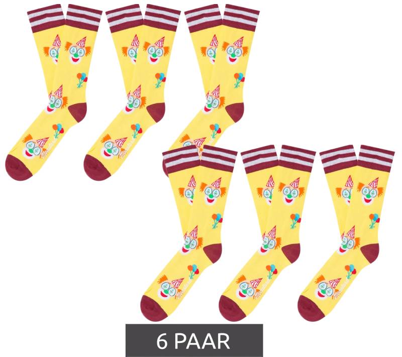 6 Paar Moustard Clown Baumwoll-Socken mit Clown-Print und Ballons gemusterte lange Strümpfe 20S-CLOWN-W Gelb/Rot/Weiß von Moustard