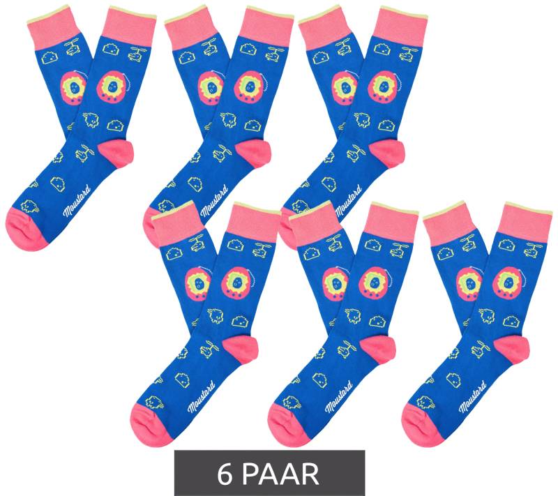 6 Paar Moustard Digipet Baumwoll-Socken Tamagotchi Design Retro-Gameplay gemusterte lange Strümpfe 22S-DIGI Dunkelblau/Rosa/Gelb von Moustard
