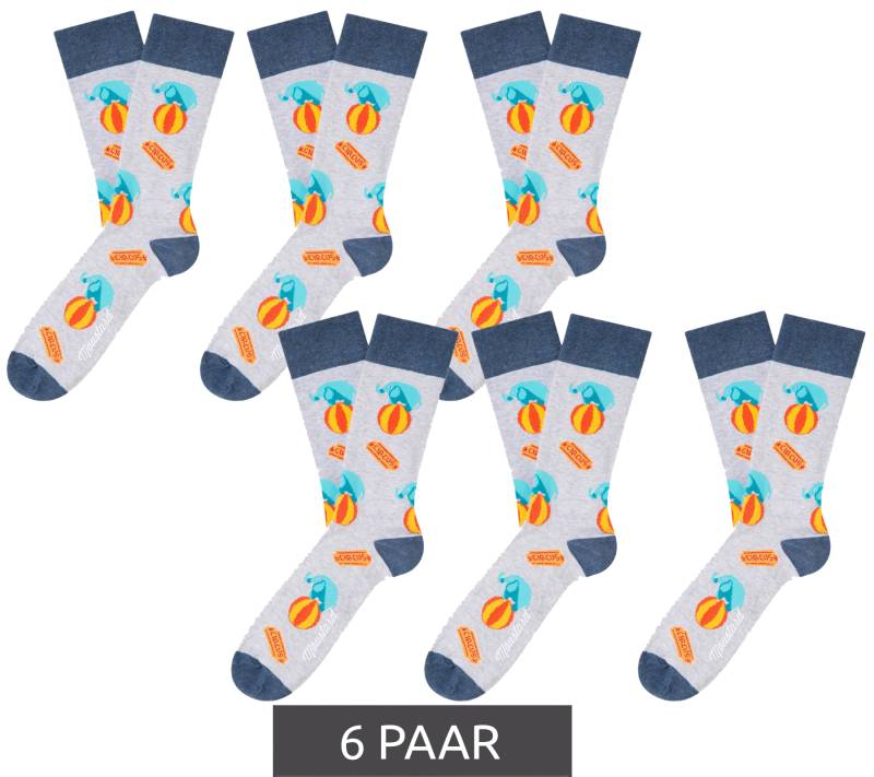 6 Paar Moustard Elefanten Circus Herren Baumwoll-Socken mit Allover-Print gemusterte lange Strümpfe 20SELEPCIRC-M Grau/Blau von Moustard