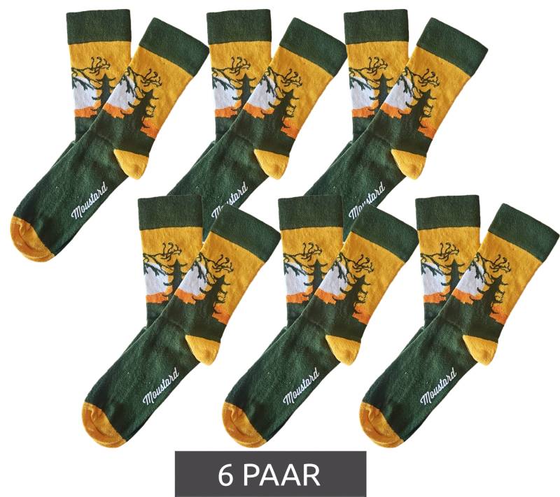 6 Paar Moustard Samurai Baumwoll-Socken mit Silhouette eines Samurai Kämpfers gemusterte lange Strümpfe 22S-SAMU Gelb/Orange/Weiß von Moustard