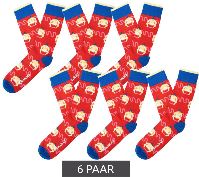 6 Paar Moustard Sumo Baumwoll-Socken mit Sumoringern gemusterte lange Strümpfe 22S-SUMO Rot/Blau von Moustard