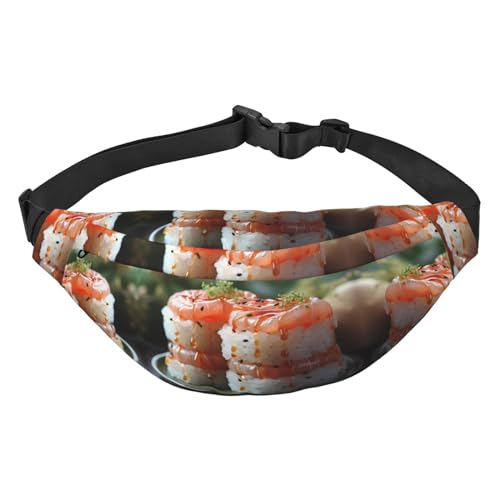 Fresh Lachs Sushi Stilvolle und praktische Bauchtasche für Frauen – praktische Gürteltasche für Outdoor-Aktivitäten, Laufen, Frischer Lachs Sushi, Einheitsgröße von Mouxiugei