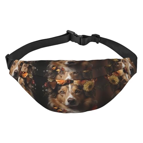 Hundemädchen mit Blumen, stilvolle und praktische Bauchtasche für Frauen – praktische Gürteltasche für Outdoor-Aktivitäten, Laufgürteltasche,, Hund Mädchen mit Blumen, Einheitsgröße von Mouxiugei