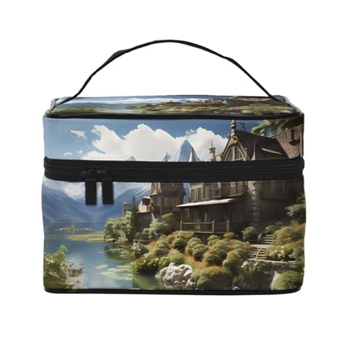 Mouxiugei Fairytale Town tragbare Make-up-Tasche – elegante Reise-Kosmetiktasche mit großem Fassungsvermögen, Make-up-Taschen-Set, Make-up-Tasche für Frauen, Märchenhafte Stadt, Einheitsgröße von Mouxiugei