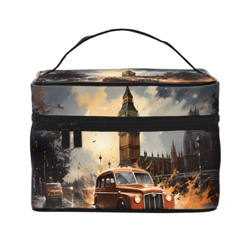 Mouxiugei London Color Taxi tragbare Make-up-Tasche – elegante Reise-Kosmetiktasche mit großem Fassungsvermögen, Make-up-Taschenset, Make-up-Tasche für Frauen, Londoner Farbtaxi, Einheitsgröße von Mouxiugei