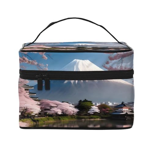 Mouxiugei Mt. Fuji im frühen Frühling tragbare Make-up-Tasche – elegante Reise-Kosmetiktasche mit großem Fassungsvermögen, Make-up-Taschen-Set, Make-up-Tasche für Frauen, Mt. Fuji im frühen Frühling, von Mouxiugei