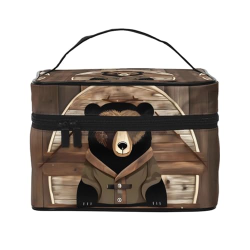 Mouxiugei Rustikale Lodge Bear tragbare Make-up-Tasche – elegante Reise-Kosmetiktasche mit großem Fassungsvermögen, Make-up-Taschen-Set, Make-up-Tasche für Frauen, Rustikaler Lodge Bär, Einheitsgröße von Mouxiugei