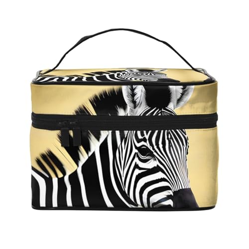 Mouxiugei Schwarze und weiße Zebra tragbare Make-up-Tasche – elegante Reise-Kosmetiktasche mit großem Fassungsvermögen, Make-up-Taschen-Set, Make-up-Tasche für Frauen, Schwarz-weißes Zebramuster, von Mouxiugei