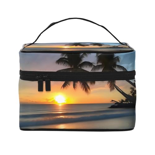 Mouxiugei Sunset Beach tragbare Make-up-Tasche – elegante Reise-Kosmetiktasche mit großem Fassungsvermögen, Make-up-Taschen-Set, Make-up-Tasche für Frauen, Sonnenuntergang Strand, Einheitsgröße von Mouxiugei