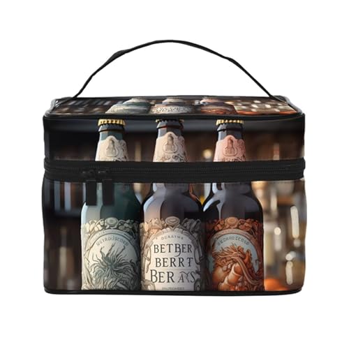 Mouxiugei Tragbare Make-up-Tasche mit 3 Bierflaschen – elegante Reise-Kosmetiktasche mit großem Fassungsvermögen, Make-up-Taschen-Set, Make-up-Tasche für Damen, 3 Bierflaschen, Einheitsgröße von Mouxiugei