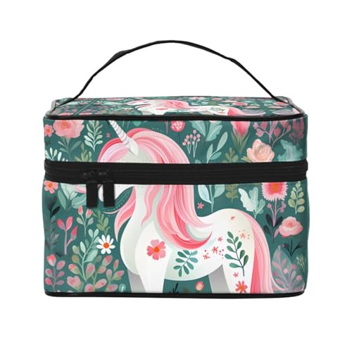 Mouxiugei Tragbare Make-up-Tasche mit Einhorn mit rosa Haaren – elegante Reise-Kosmetiktasche mit großem Fassungsvermögen, Make-up-Taschen-Set, Make-up-Tasche für Frauen, Einhorn mit rosa Haaren, von Mouxiugei