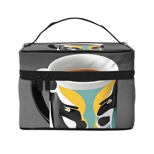 Mouxiugei Tragbare Make-up-Tasche mit Kaffeebecher – elegante Reise-Kosmetiktasche mit großem Fassungsvermögen, Make-up-Taschen-Set, Make-up-Tasche für Damen, Tasse Kaffee, Einheitsgröße von Mouxiugei