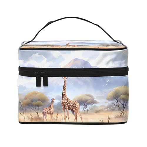 Mouxiugei Tragbare Make-up-Tasche mit afrikanischer Savanne-Giraffe – elegante Reise-Kosmetiktasche mit großem Fassungsvermögen, Make-up-Tasche für Damen, Afrikanische Savannen-Giraffe, Einheitsgröße von Mouxiugei