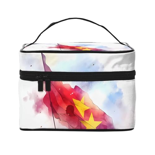 Mouxiugei Tragbare Make-up-Tasche mit roter Stern-Flagge – elegante Reise-Kosmetiktasche mit großem Fassungsvermögen, Make-up-Taschen-Set, Make-up-Tasche für Frauen, Rote Sternflagge, Einheitsgröße von Mouxiugei