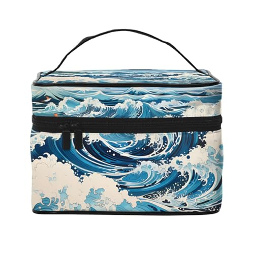 Mouxiugei Ukiyo-E Style Waves tragbare Make-up-Tasche – elegante Reise-Kosmetiktasche mit großem Fassungsvermögen, Make-up-Taschen-Set, Make-up-Tasche für Frauen, Ukiyo-e Stil Wellen, Einheitsgröße von Mouxiugei