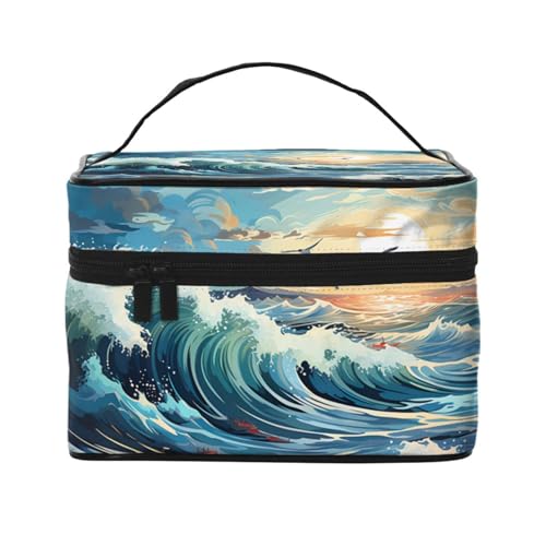 Mouxiugei Wave Segelboot Möwe tragbare Make-up-Tasche – elegante Reise-Kosmetiktasche mit großem Fassungsvermögen, Make-up-Taschen-Set, Make-up-Tasche für Frauen, Wave Segelboot Möwe, Einheitsgröße von Mouxiugei