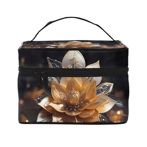 Mouxiugei Weiße zarte Lotusblüte tragbare Make-up-Tasche – elegante Reise-Kosmetiktasche mit großem Fassungsvermögen, Make-up-Taschenset, Make-up-Tasche für Frauen, Weiße zarte Lotusblüte, von Mouxiugei