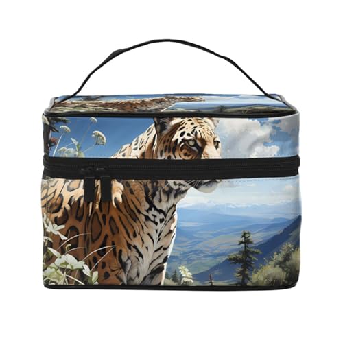 Tragbare Make-up-Tasche mit Berg-Leoparden-Motiv, elegante Reise-Kosmetiktasche mit großem Fassungsvermögen, Make-up-Taschenset, Make-up-Tasche für Damen, Berg Leopard, Einheitsgröße von Mouxiugei