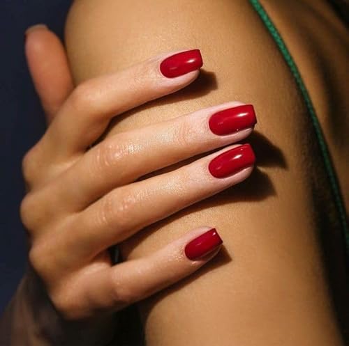 MouyouGlow Press on Nails Kurz,Square Einfarbig Bright Wine Red Fake Nails Full Cover Kunstnägel mit Nagelkleber,Eckig Hellrot Rot Acryl Künstliche Fingernägel für Frauen & Mädchen … von MouyouGlow