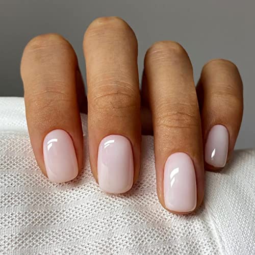 MouYou Press on Nails Kurz,Square Pink Nude Fake Nails Full Cover Kunstnägel mit Nagelkleber,Eckig Beige White Hautfarbe Natural Solid Acryl Künstliche Fingernägel für Frauen & Mädchen von Mouyou