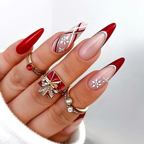 MouyouGlow Press on Nails Extrem Lang,Stiletto Nude Rot French Glitzer Weihnachten Schneeflocke Christmas XMAS Neujahr Fake Nails mit Nagelkleber,Silvester New Year Künstliche Fingernägel MouyouGlow Press on Nails Extrem Lang,Stiletto Nude Rot French Glitzer Weihnachten Schneeflocke Christmas XMAS Neujahr Fake Nails mit Nagelkleber,Silvester New Year Künstliche Fingernägel von MouyouGlow