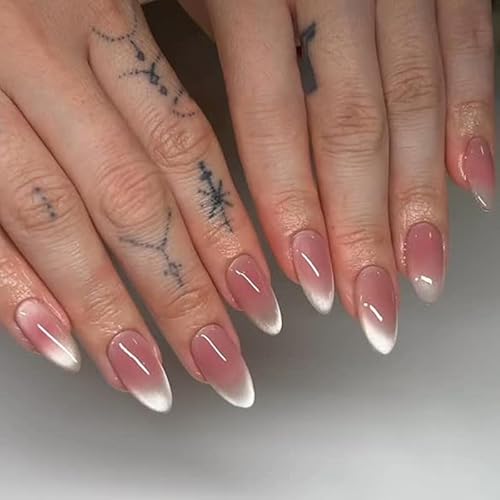 MouyouGlow Press on Nails Kurz,Almond Rosa Rot Gradient Glitzer Cat Eye Magnetic Fake Nails mit Nagelkleber,Pink Red Ombre Shimmer Phototherapy Künstliche Fingernägel für Frauen & Mädchen von MouyouGlow