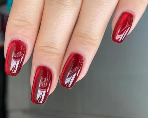 MouyouGlow Press on Nails Kurz,Ballerina Weihnachten Cat Eye Rot Plain Magnetic Christmas Fake Nails Kunstnägel mit Nagelkleber,New Year Red XMAS Neujahr Künstliche Fingernägel MouyouGlow Press on Nails Kurz,Ballerina Weihnachten Cat Eye Rot Plain Magnetic Christmas Fake Nails Kunstnägel mit Nagelkleber,New Year Red XMAS Neujahr Künstliche Fingernägel von MouyouGlow