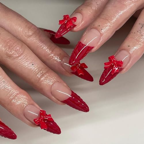 MouyouGlow Press on Nails Mittel,Almond Rot French 3D Bow Schleife Weihnachten Neujahr Fake Nails Kunstnägel mit Nagelkleber,Red Silvester Christmas Künstliche Fingernägel MouyouGlow Press on Nails Mittel,Almond Rot French 3D Bow Schleife Weihnachten Neujahr Fake Nails Kunstnägel mit Nagelkleber,Red Silvester Christmas Künstliche Fingernägel von MouyouGlow