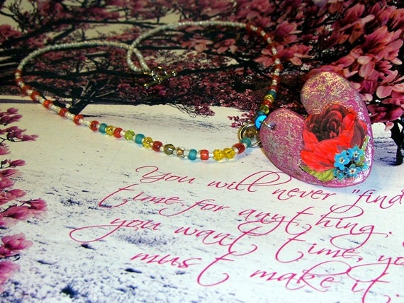 Christmasinjuly, Sale, Herz-Halskette - Rot Mit Rose Auf Einem Herz Perlenkette Handmade Romance Christmasinjuly, Sale, Herz-Halskette - Rot Mit Rose Auf Einem Herz Perlenkette Handmade Romance von MovableArt