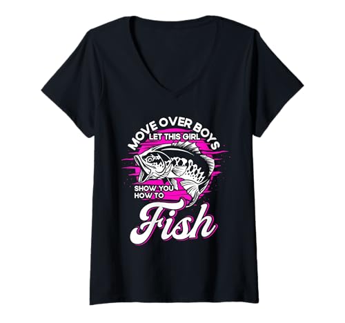 Damen Move Over Boys Fishing Angler Fishing Angler Fishing Spruch T-Shirt mit V-Ausschnitt Damen Move Over Boys Fishing Angler Fishing Angler Fishing Spruch T-Shirt mit V-Ausschnitt von Move Over Boys