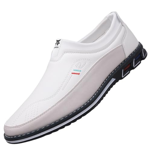 Herren-Lederschuh, leger, Golfschuhe, Herren-Loafer, bruchsicher, rutschfest, leichte Sportschuhe, H1983 White, 40 2/3 EU von Movefad