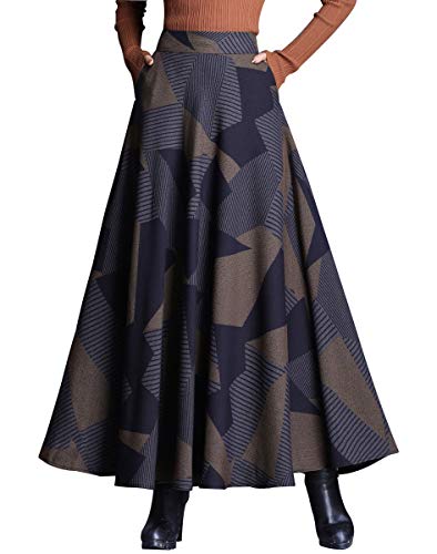 Damen Winter Lang Winter Rock Faltenrock Elegant Hohe Taille Tartan A-Linie Röcke (XXL, Color 1) von Moviendress